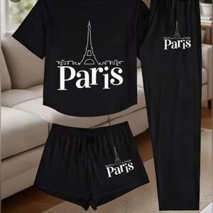 New Women’s Black Paris 3 PC Pajama Set Size XL